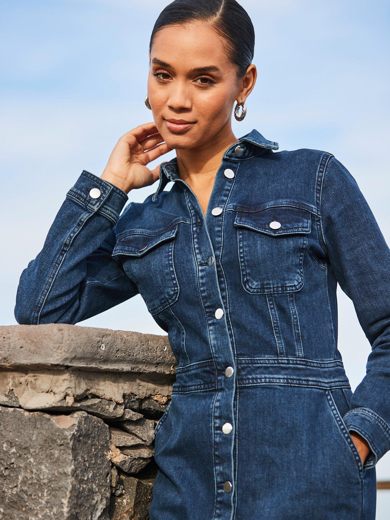 Product image 5 of 7, which shows Sosandar Denim Midi Shirt Dress, Dark Indigo, 8
