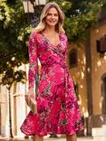 Sosandar Leopard Floral Wrap Jersey Midi Dress, Pink/Multi