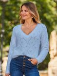 Sosandar Pointelle Pearl Embellished Jumper, Soft Blue