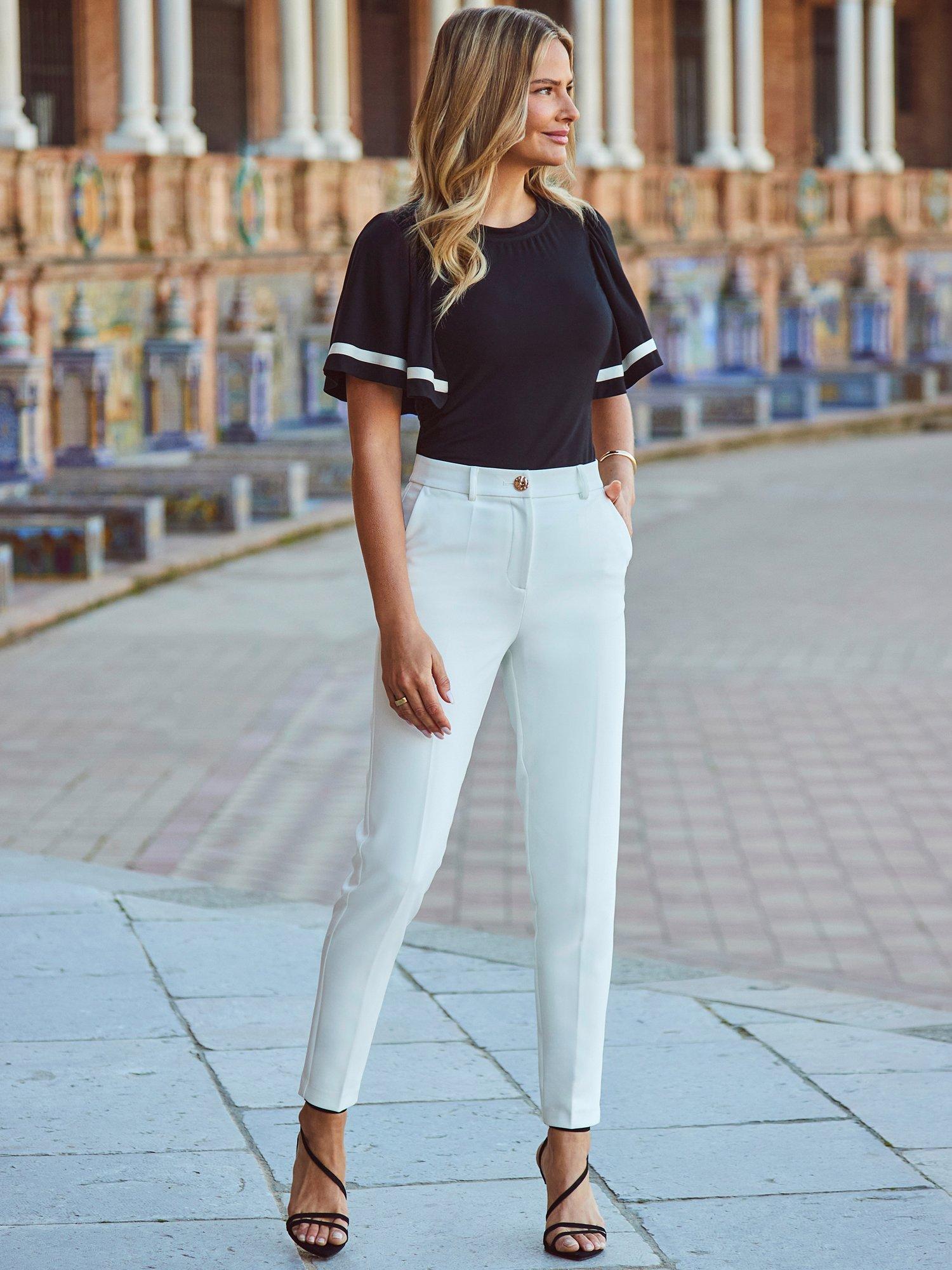 Product image 6 of 6, which shows Sosandar Contrast Trim Angel Sleeve Top, Black/White, 10