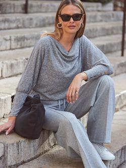 Sosandar Cowl Neck Button Sleeve Jersey Top, Grey, Grey