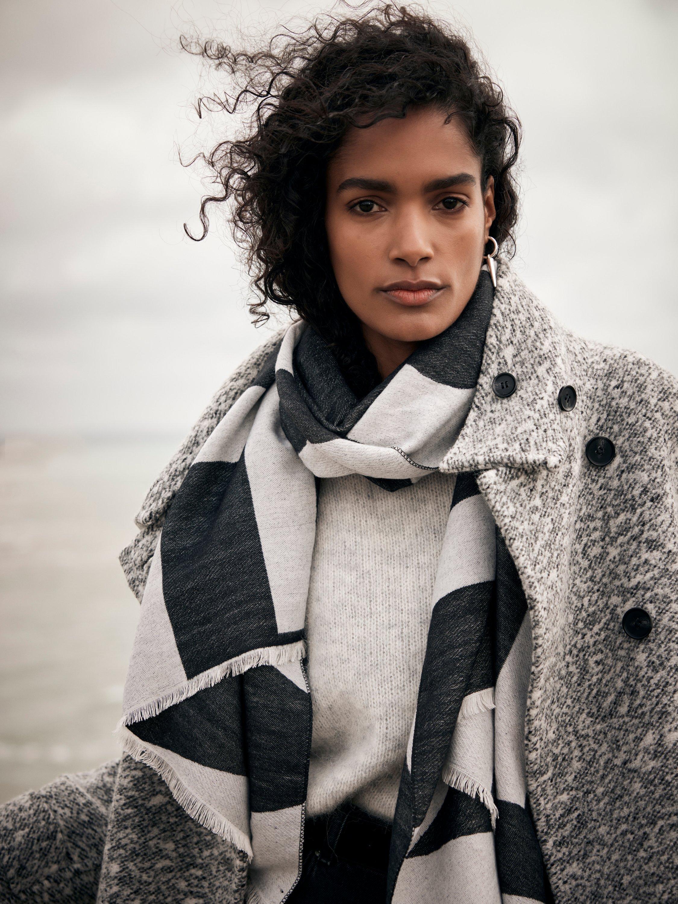 Mint Velvet Alpine Monochrome Scarf, Black/Grey