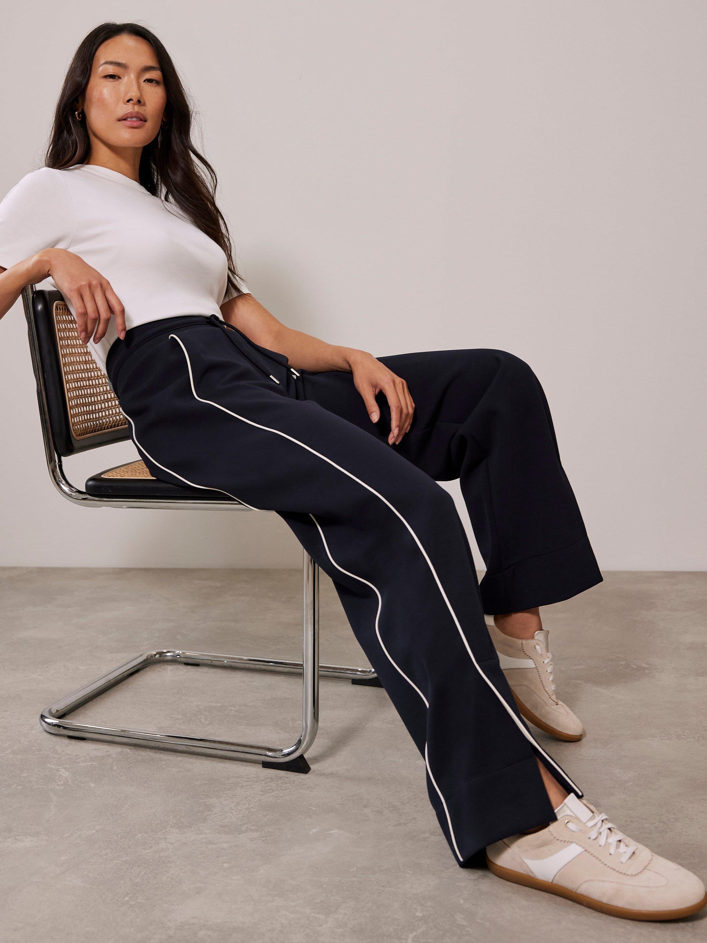 Mint Velvet Split Hem Wide Leg Trousers, Navy