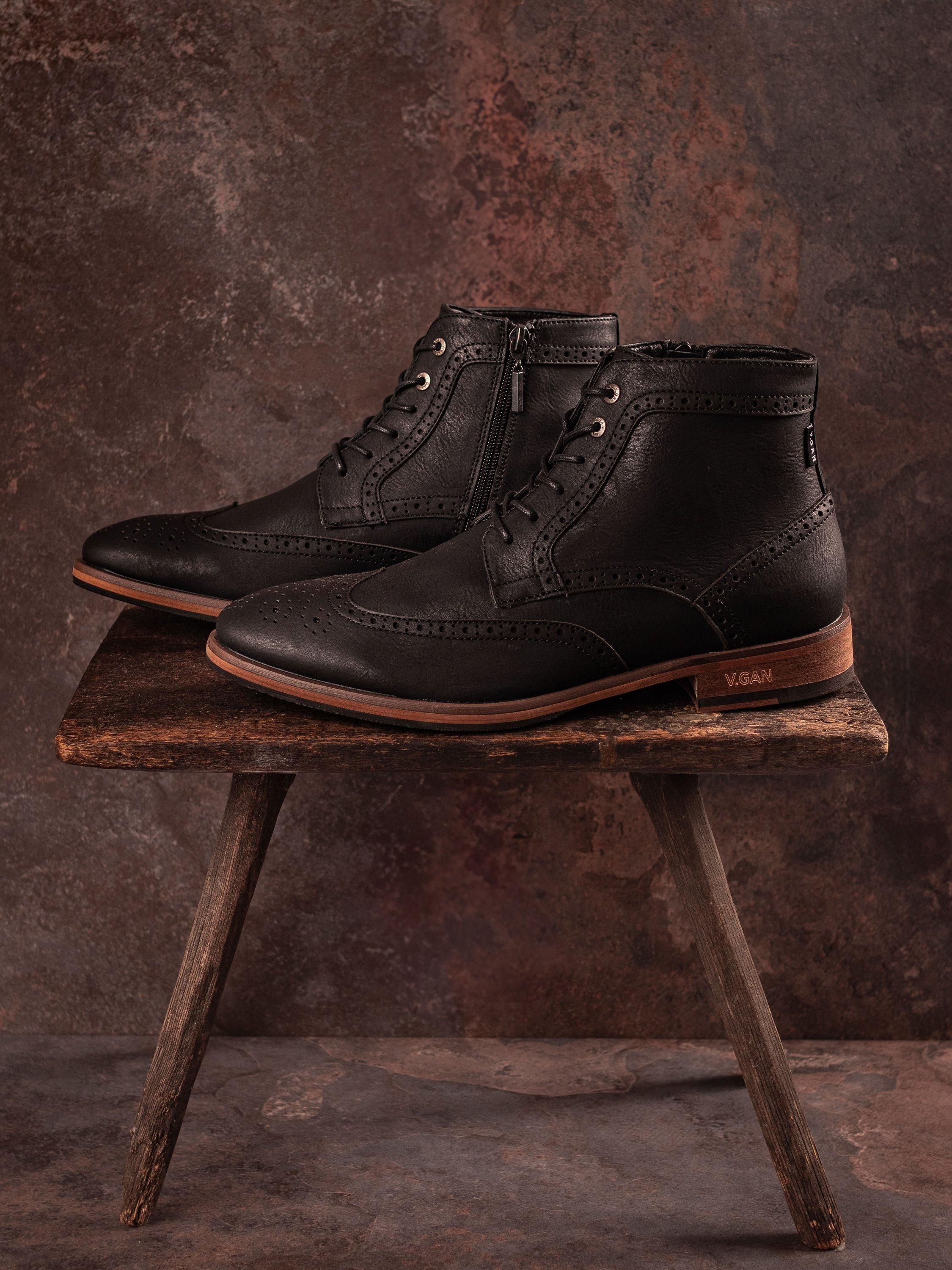 Product image 6 of 9, which shows V.GAN Vegan Wheat 2 Brogue Lace-Up Boots, Black, 7