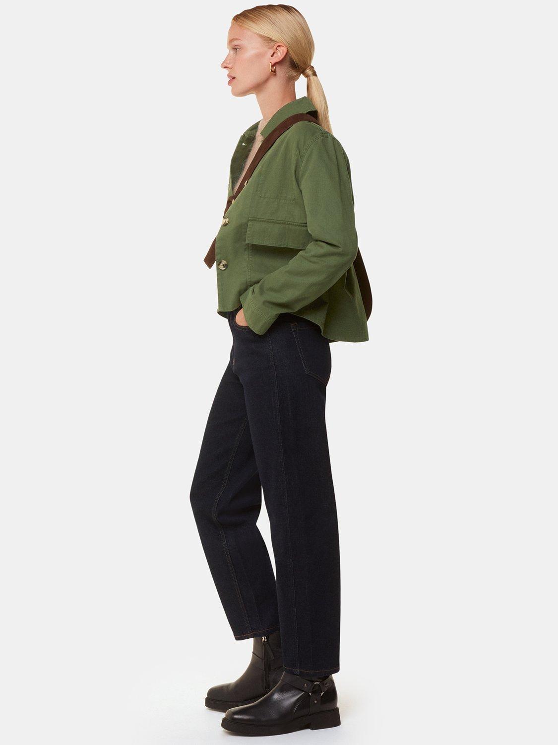 Product image 3 of 6, which shows Whistles Marie Short Cotton Jacket, Dark Green, 6