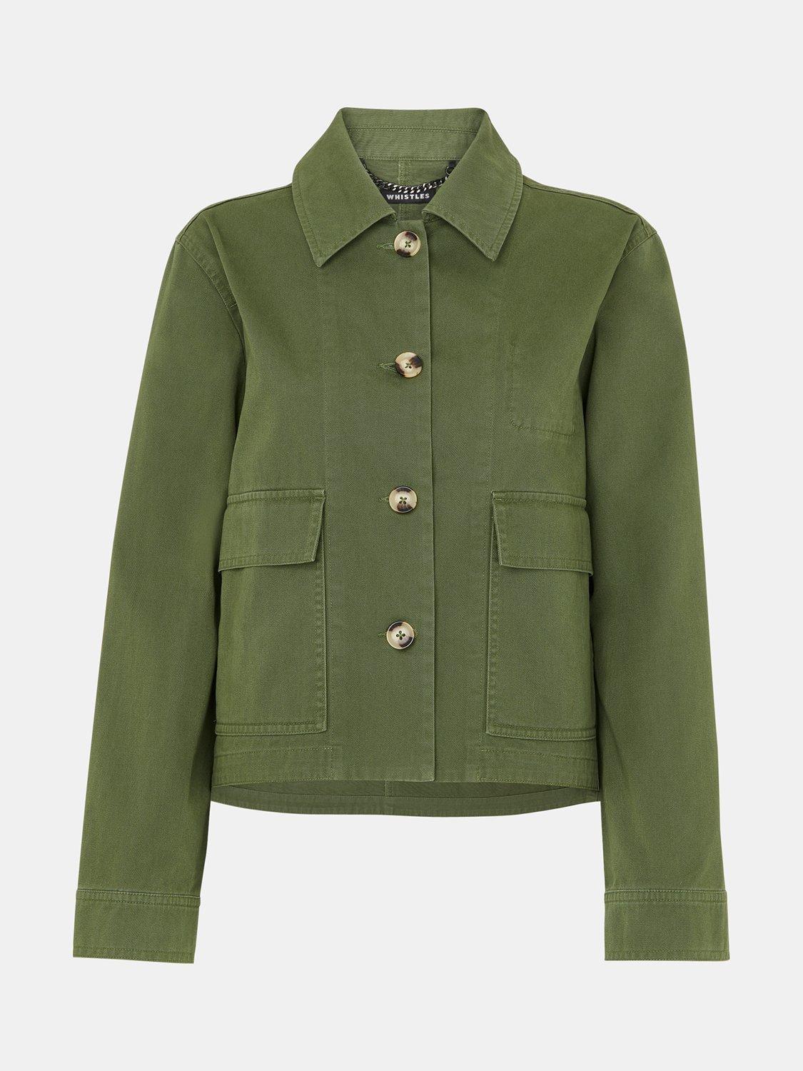 Product image 6 of 6, which shows Whistles Marie Short Cotton Jacket, Dark Green, 6