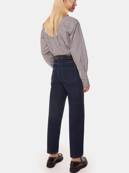 Whistles Stretch Barrel Leg Jeans, Dark Blue - view 2, Dark Blue