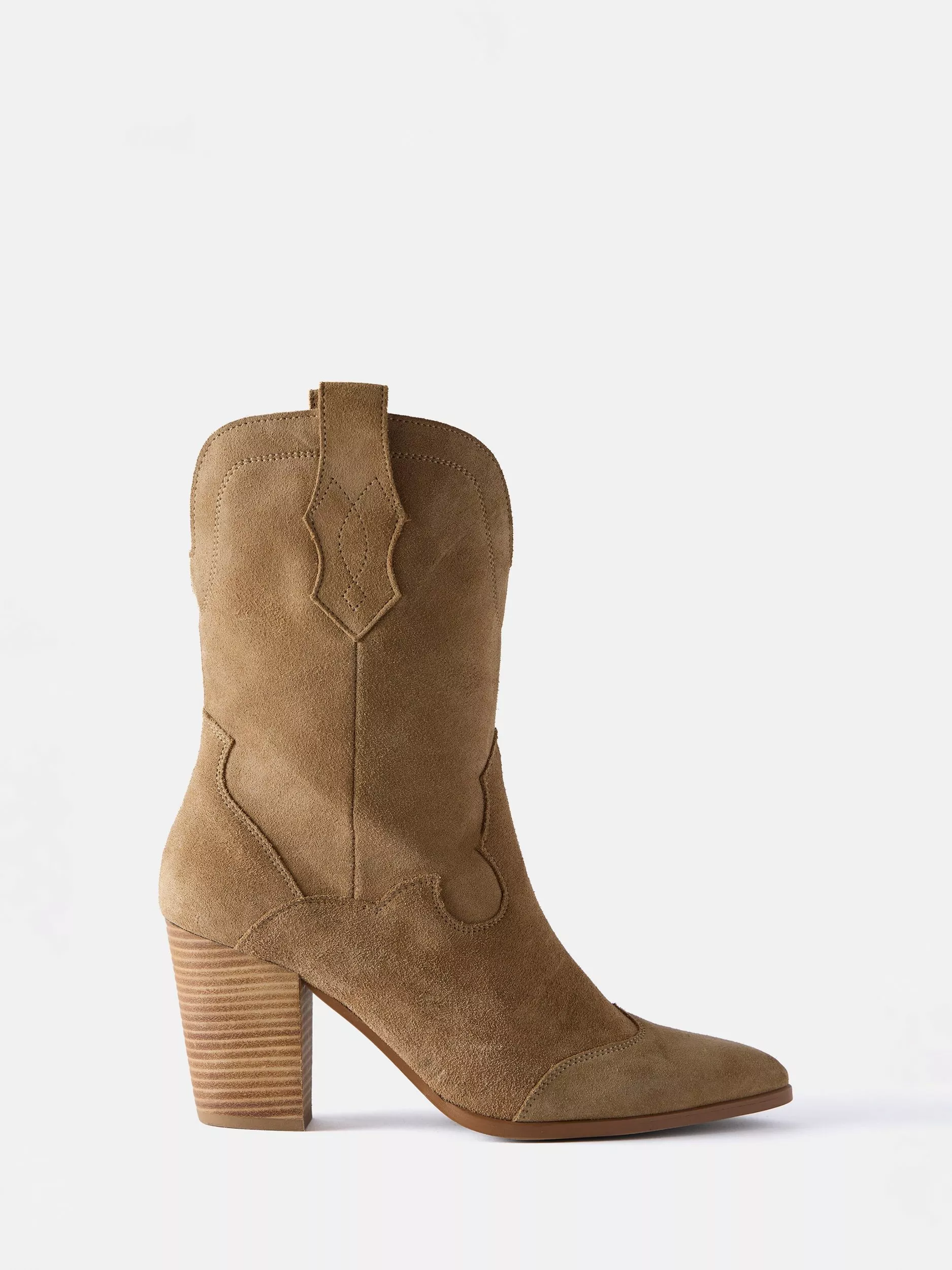 Mint Velvet Suede Cowboy Ankle Boots Taupe