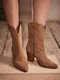 Mint Velvet Suede Cowboy Ankle Boots, Taupe