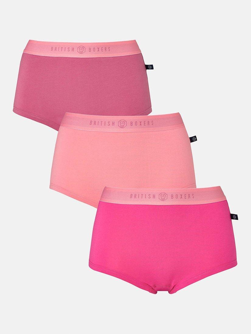 Product image 1 of 7, which shows British Boxers Cotton Hipster Boxer Briefs, Pack of 3, Pink Gin, XS