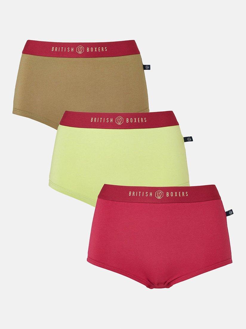 Product image 1 of 7, which shows British Boxers Cotton Hipster Boxer Briefs, Pack of 3, Rosehip, XS