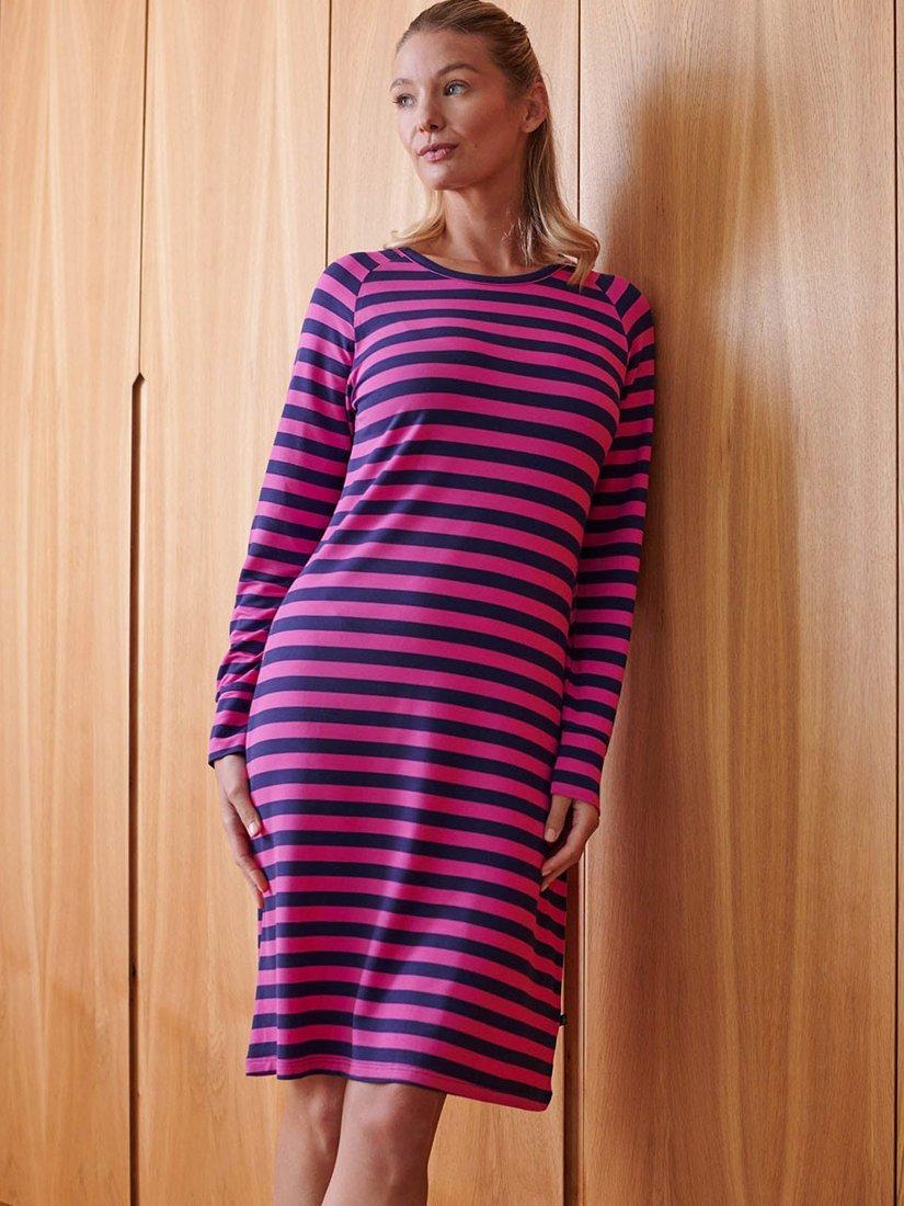 Product image 2 of 2, which shows British Boxers Bamboo Rich Jersey Nightdress, Pink/Navy, XS