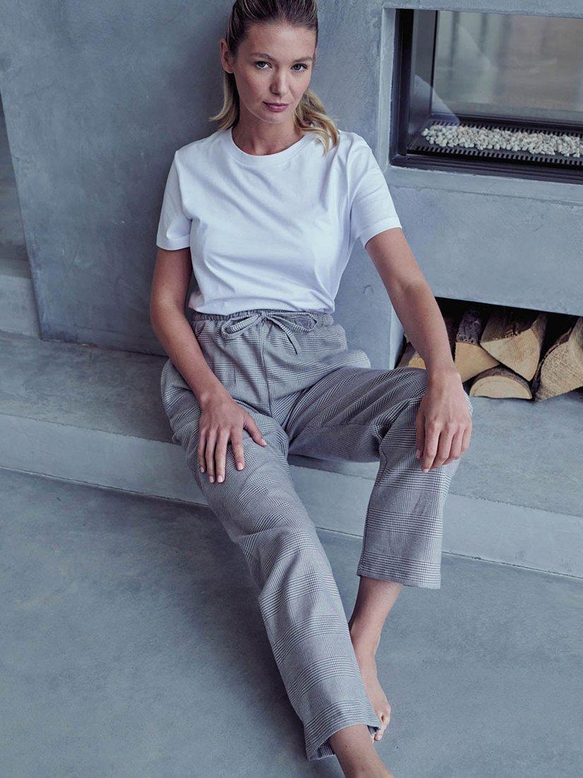 Product image 2 of 3, which shows British Boxers Prince of Wales Brushed Cotton Pyjama Bottoms, Neutral, XS