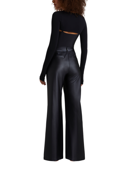 Commando Matte Metallic Wide Leg Trousers, Black - view 2, Black