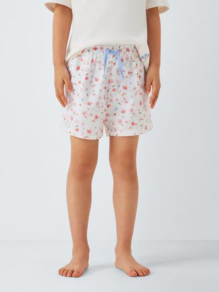 John Lewis Kids' Mix-And-Match Dobby Trellis Pyjama Shorts, White Multi, White Multi