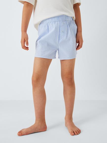John Lewis Kids' Mix-And-Match Seersucker Stripe Pyjama Shorts, Light Blue - view 2, Light Blue