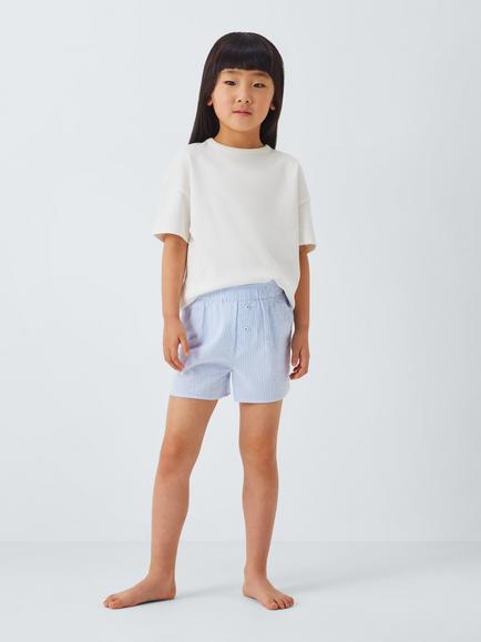 John Lewis Kids' Mix-And-Match Seersucker Stripe Pyjama Shorts, Light Blue, Light Blue