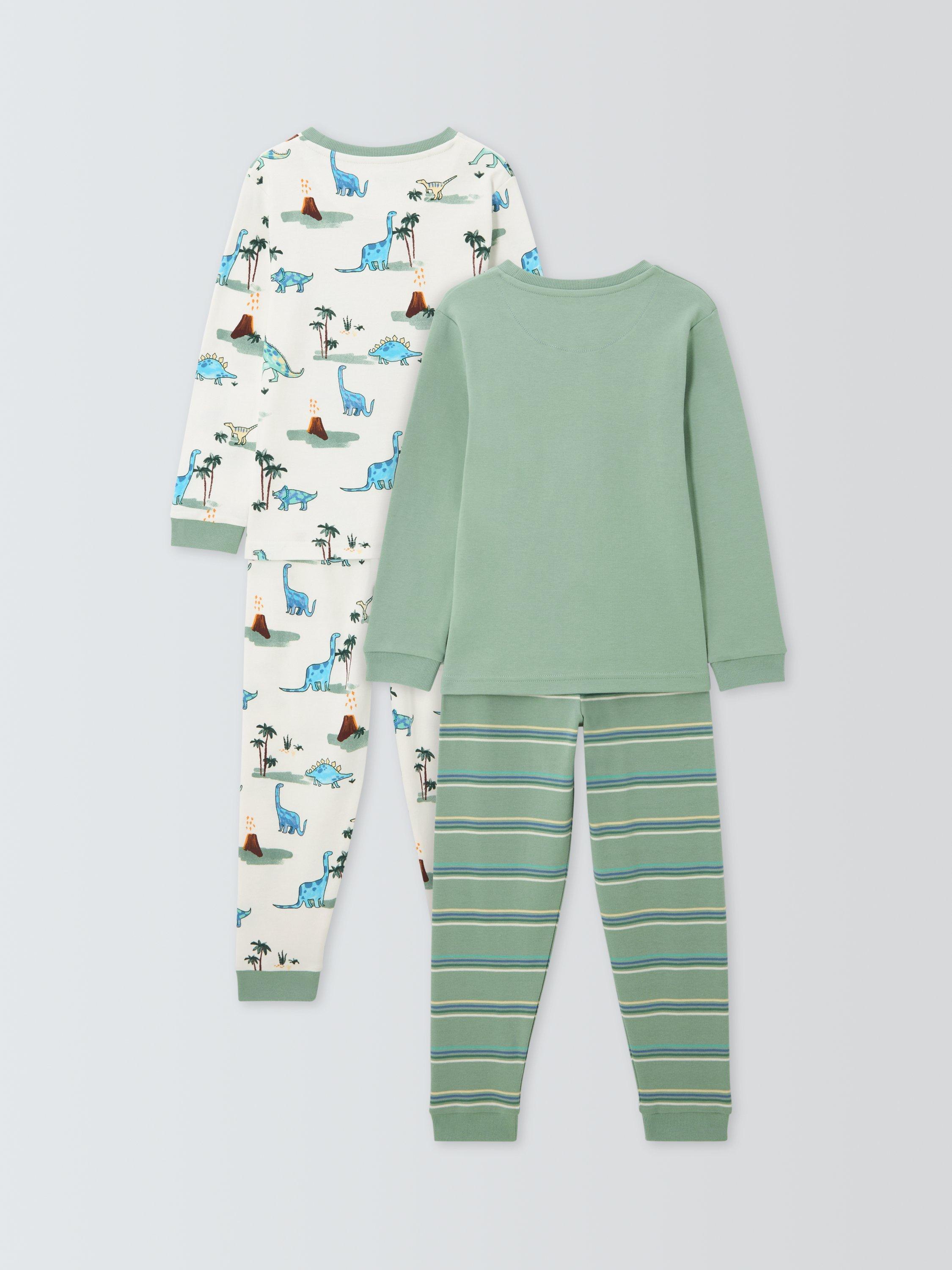 Product image 6 of 6, which shows John Lewis Kids' Dinosaur Long Sleeve Pyjamas, Pack of 2, Green, 9 years