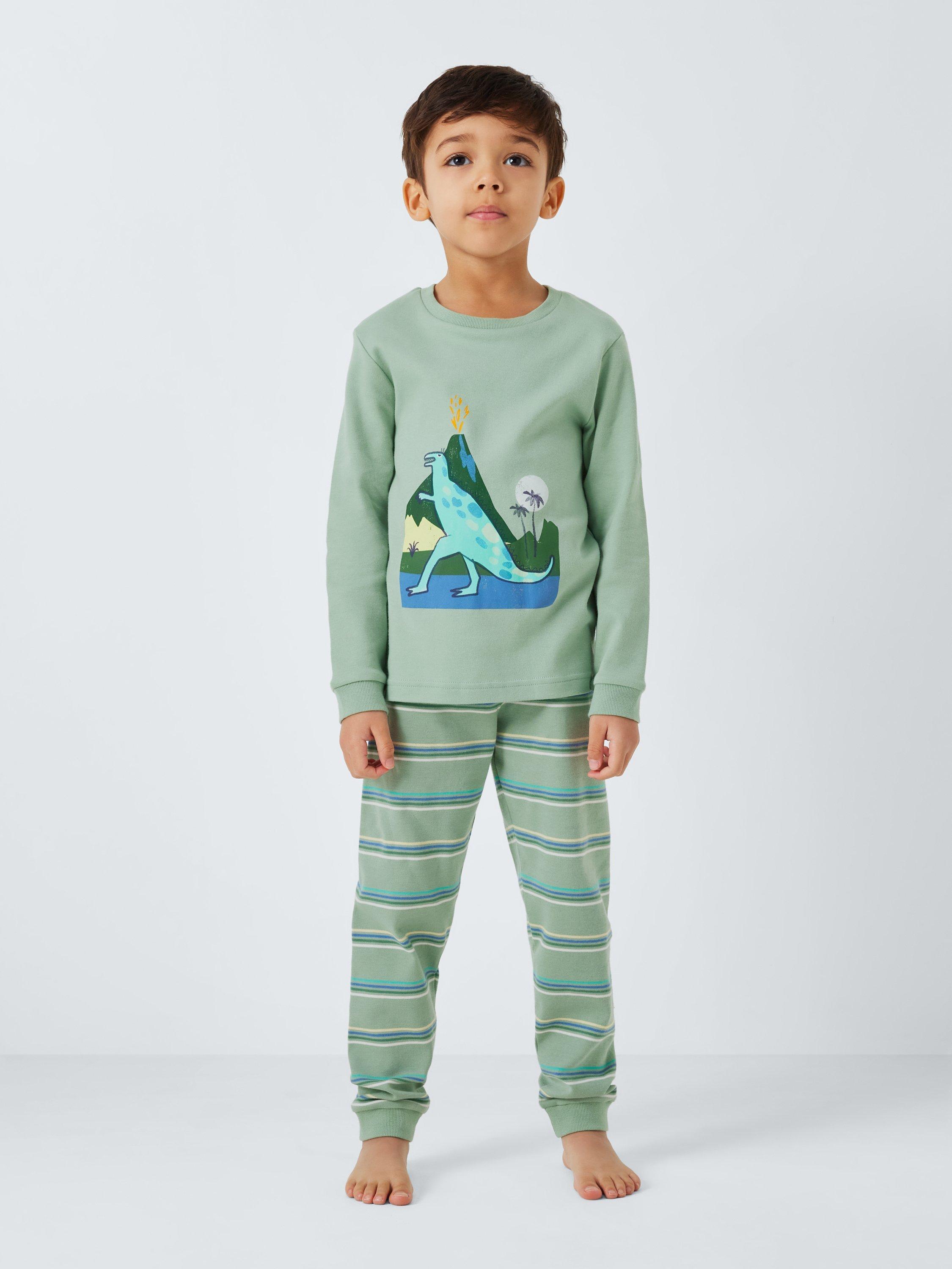 Product image 2 of 6, which shows John Lewis Kids' Dinosaur Long Sleeve Pyjamas, Pack of 2, Green, 9 years