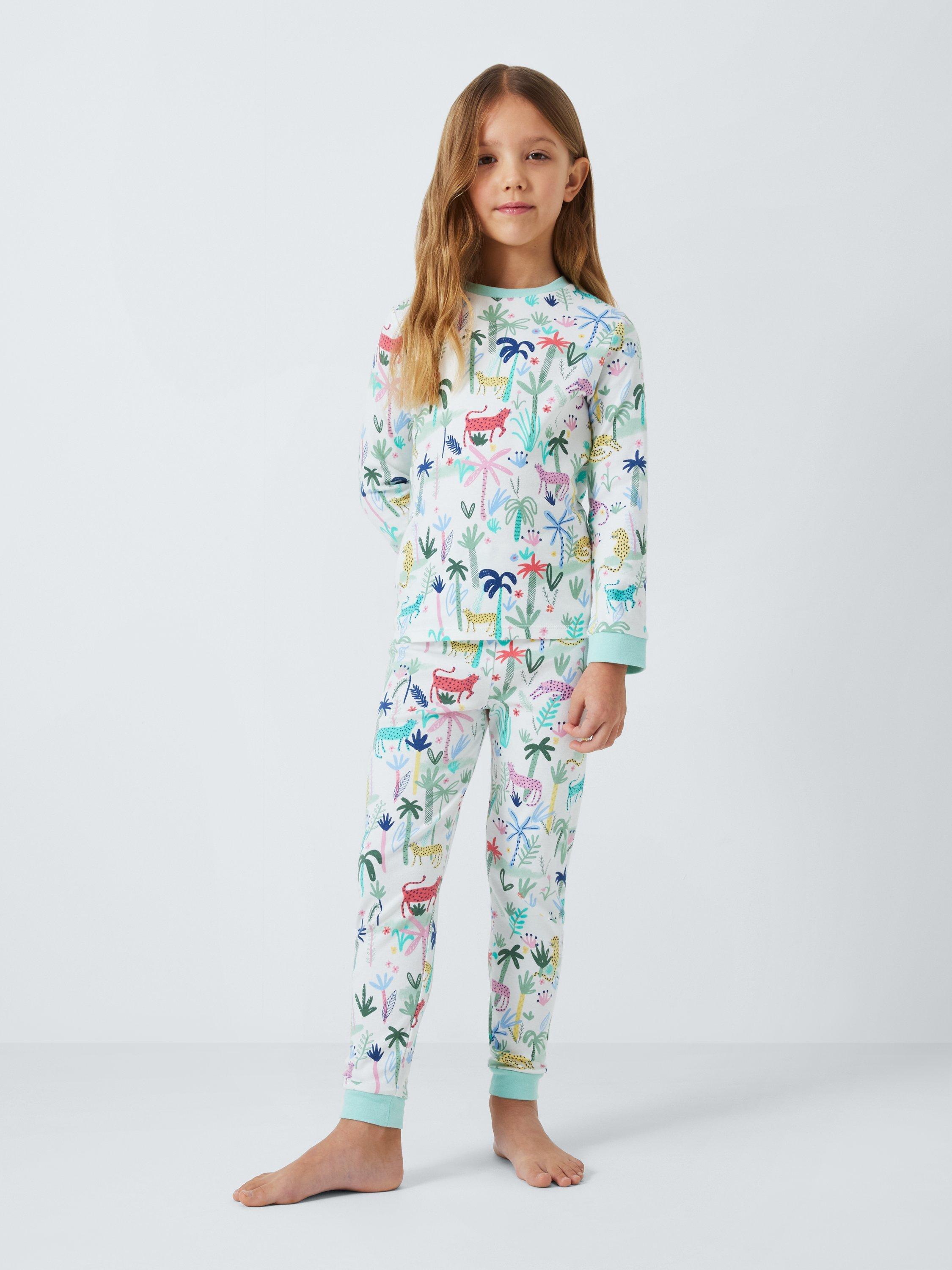 Product image 2 of 7, which shows John Lewis Kids' Jungle Cats Pyjamas, Pack of 2, Green Multi, 2 years