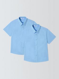 John Lewis Boys' Short Sleeve School Shirt, Pack of 2,, Blue