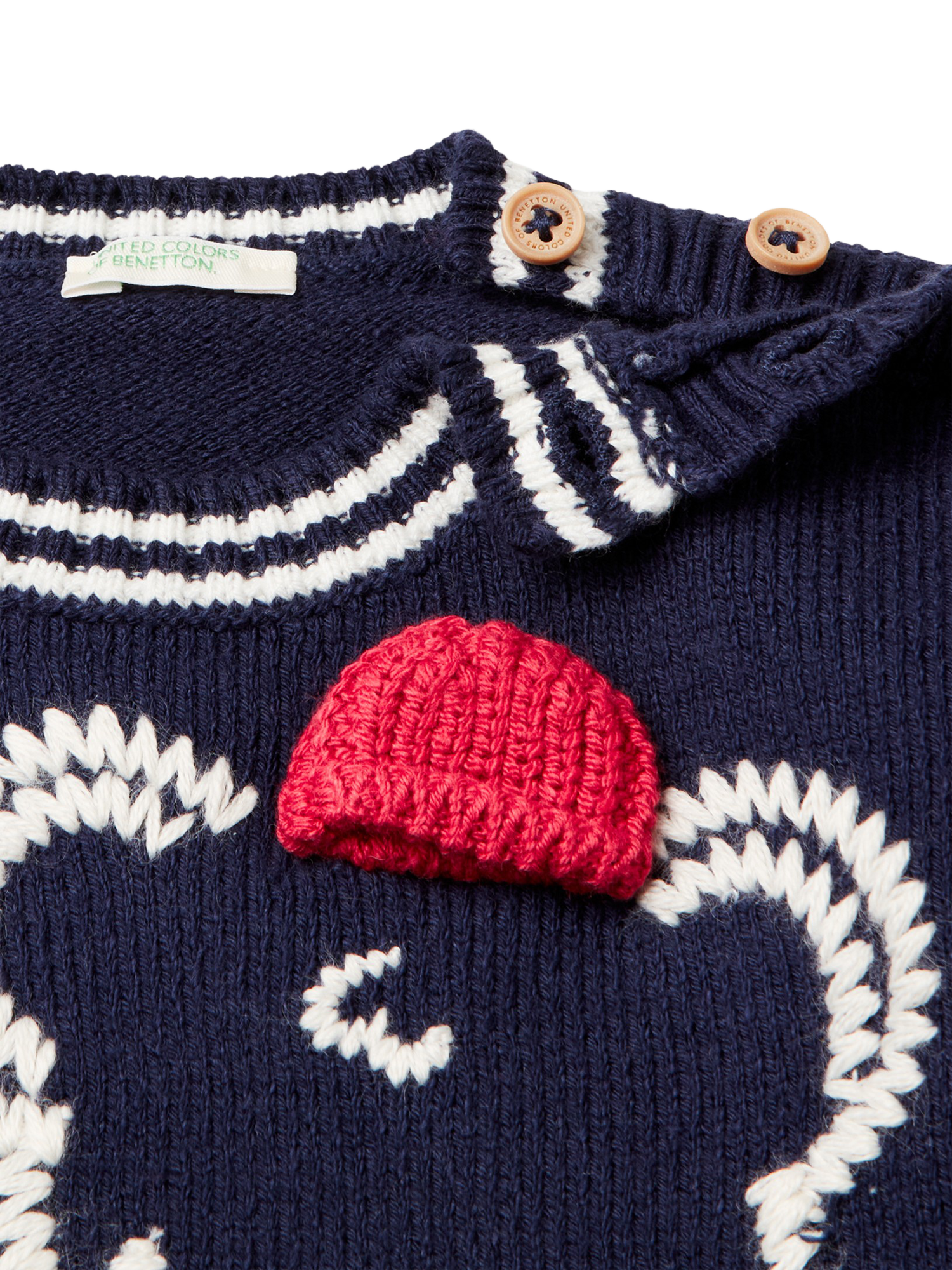 Product image 3 of 3, which shows Benetton Baby Stitch Print Jumper, Navy, 6-9 months