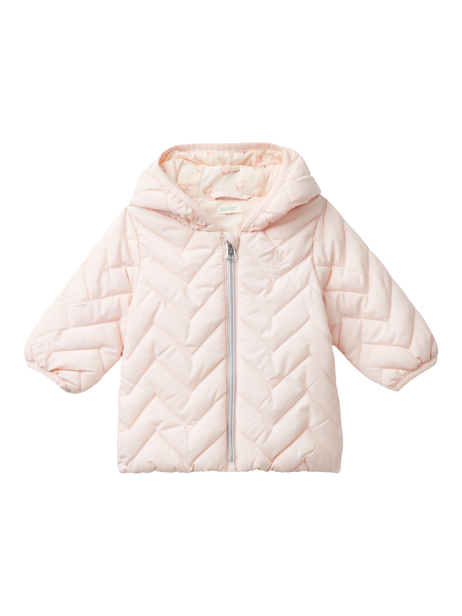 Benetton Baby Hooded Zig Zag Quilted Jacket, Powder Pink