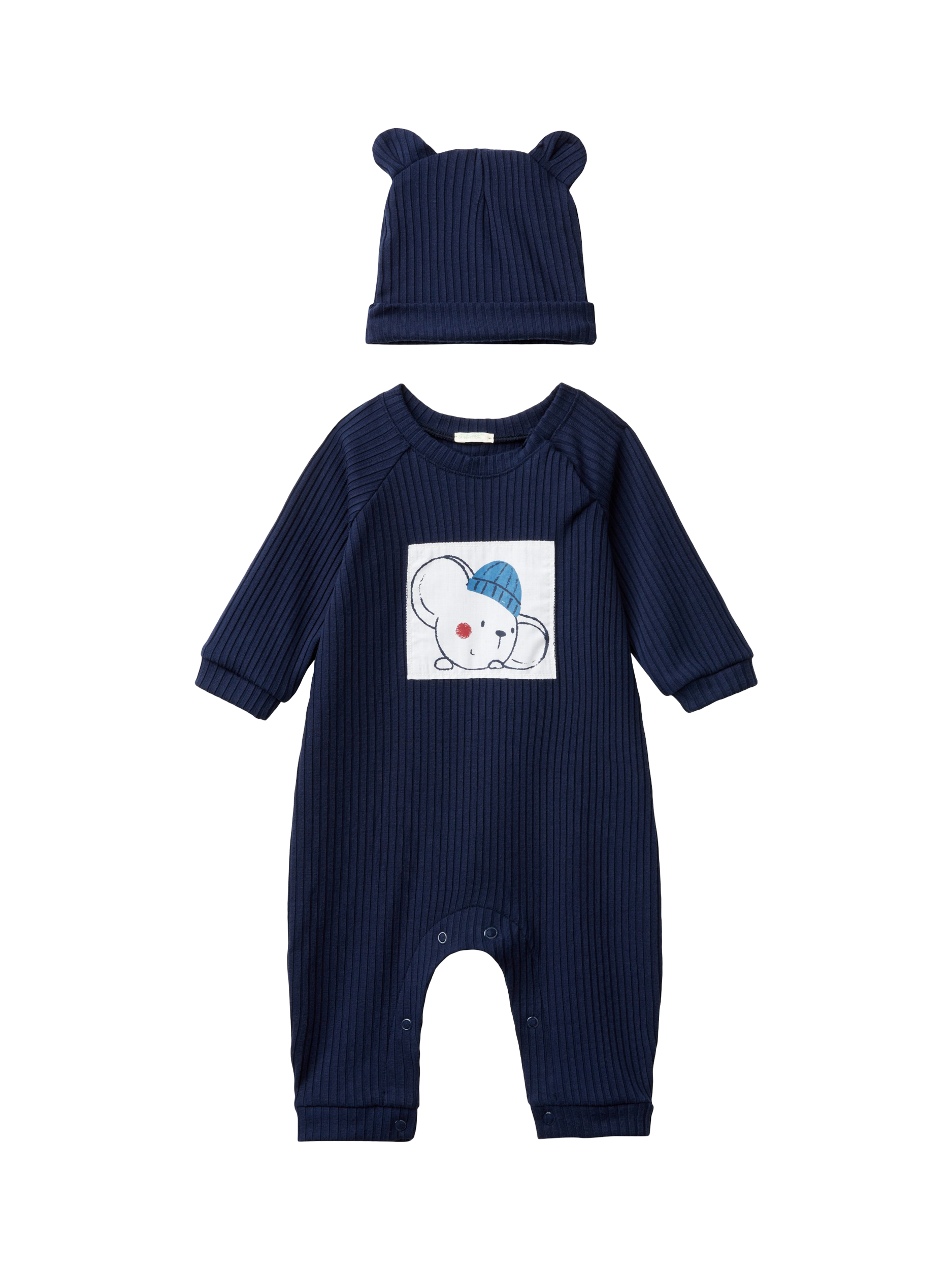 Benetton Baby Sleepsuit & Hat Set, Night Blue