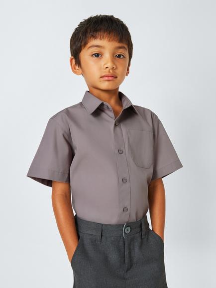 John Lewis Boys' Short Sleeve School Shirt, Pack of 2, - view 2, Grey