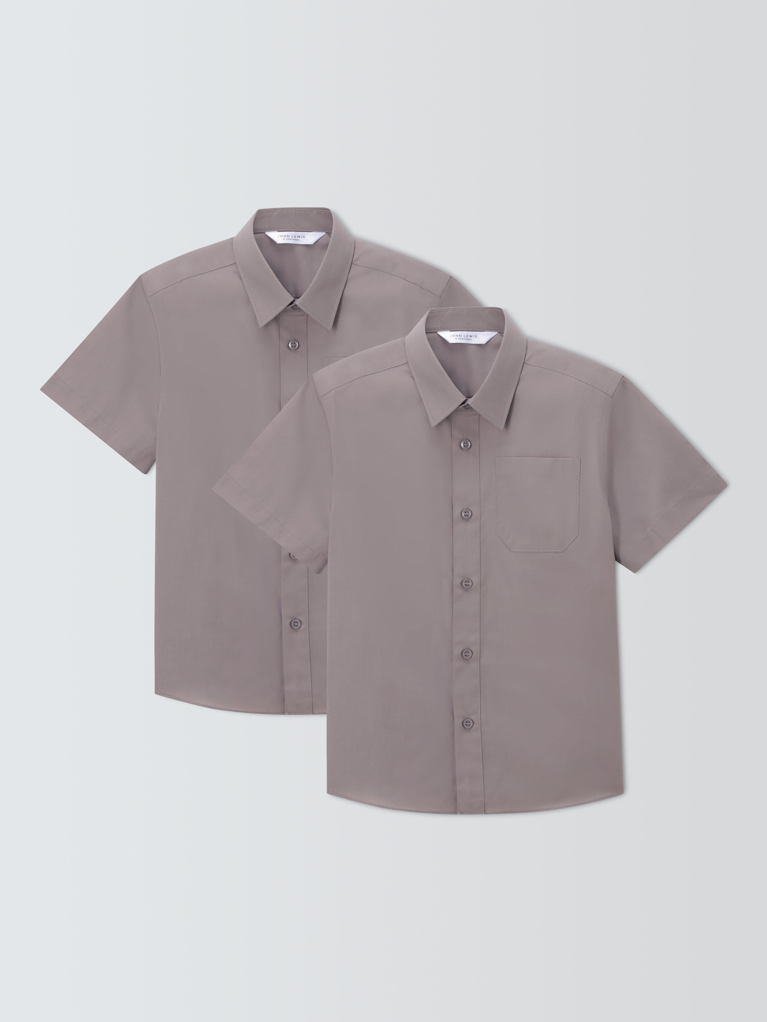 Product image 1 of 6, which shows John Lewis Boys' Short Sleeve School Shirt, Pack of 2, Grey, 3 years