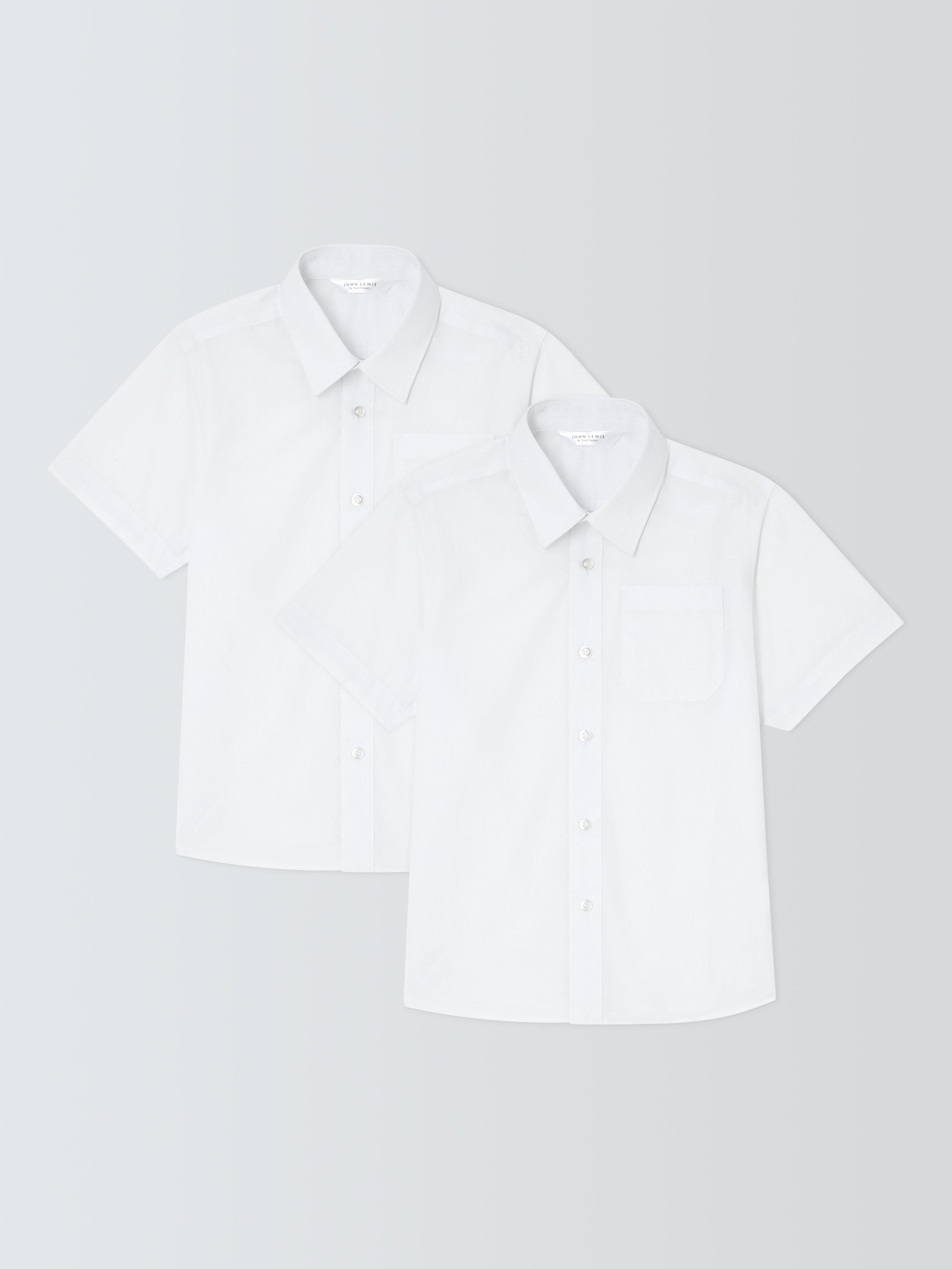Product image 1 of 7, which shows John Lewis Boys' Short Sleeved Shirt, Pack of 2, White, 3 years