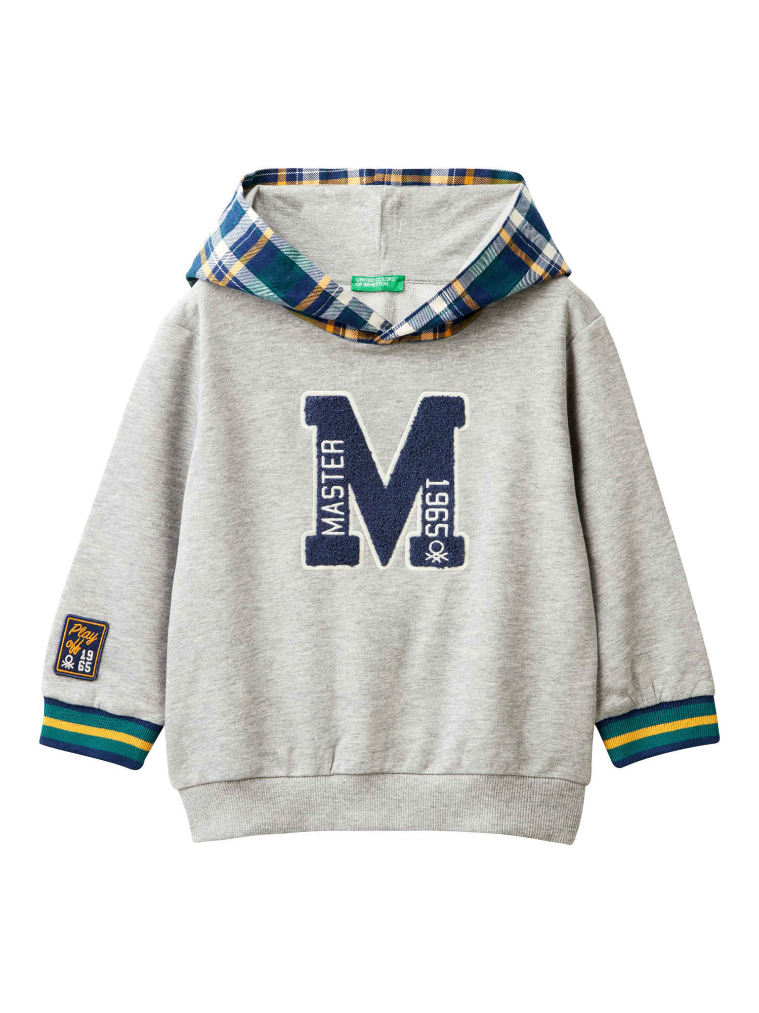 Benetton Kids' Flannel Hoodie, Grey/Multi