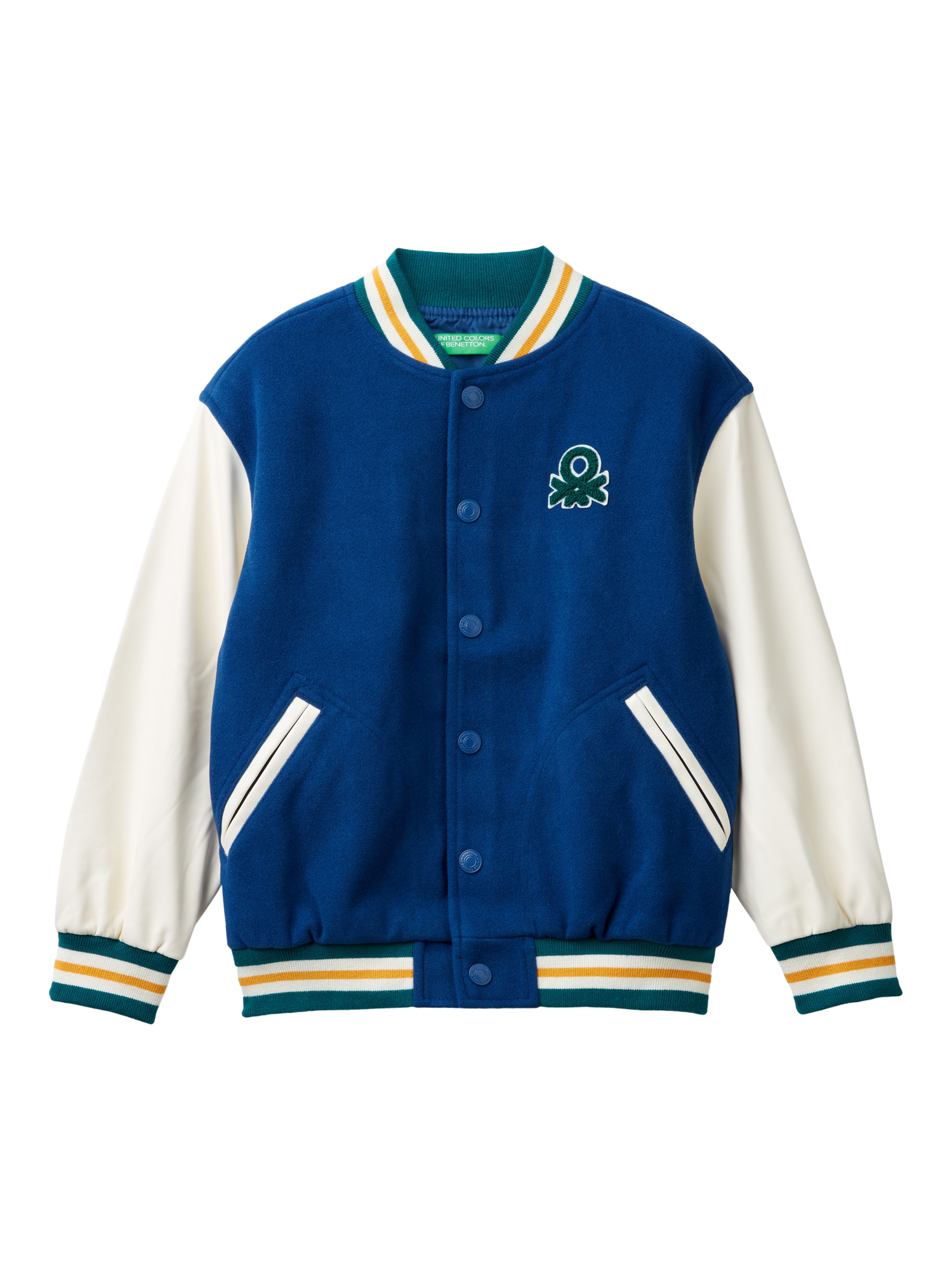 Benetton Kids' Colour Block Bomber Jacket, Blue/Multi