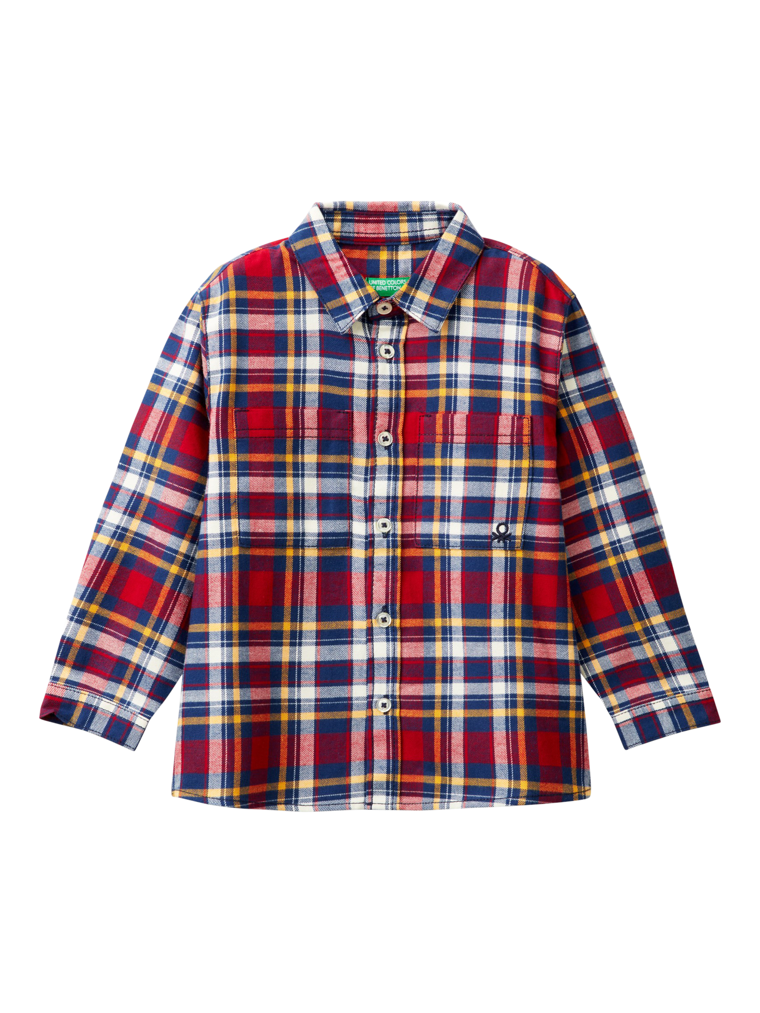 Benetton Kids' Check Cotton Twill Oversized Shirt, Multi