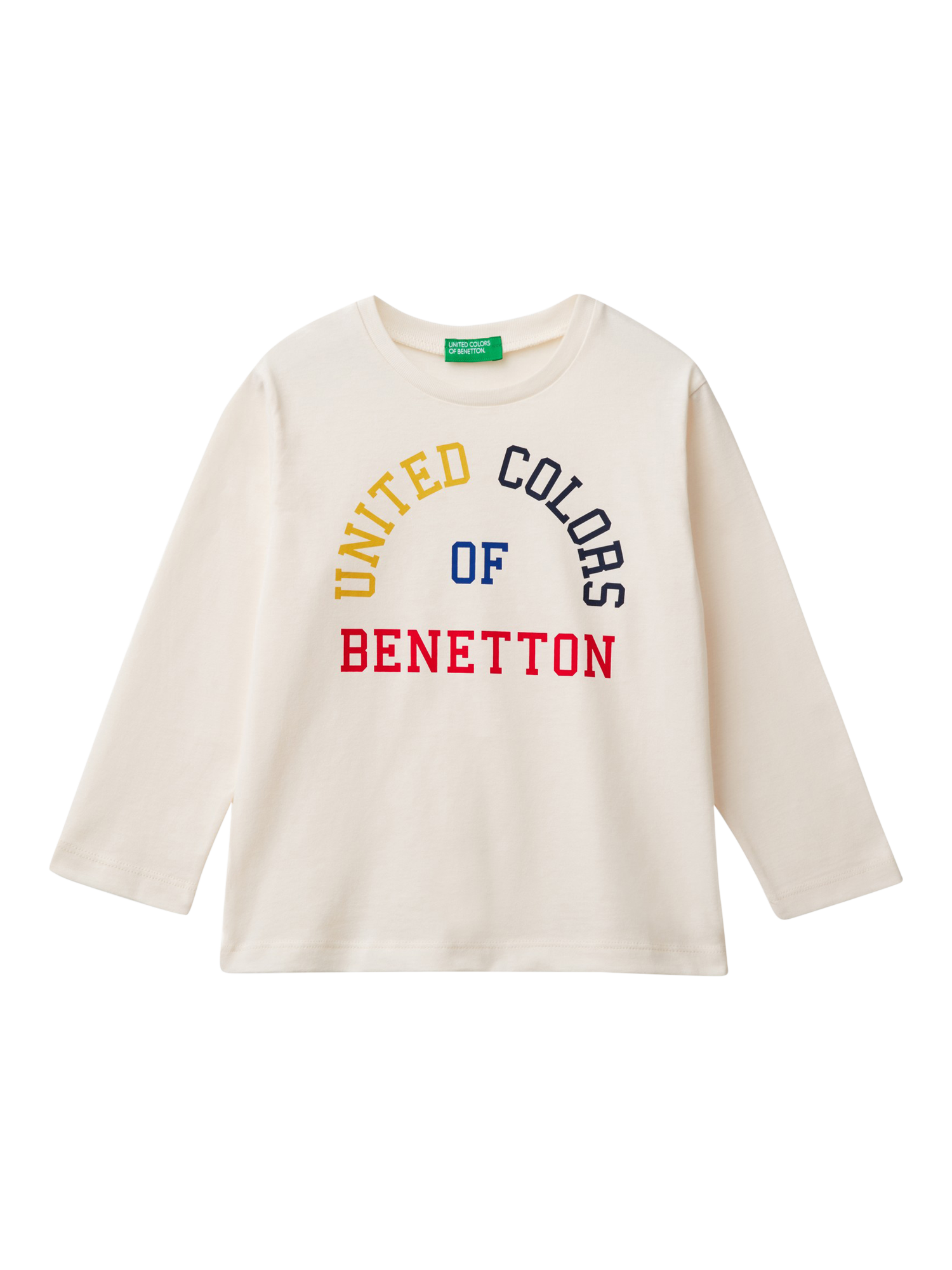 Benetton Kids' Logo Long Sleeve T-Shirt, Cream