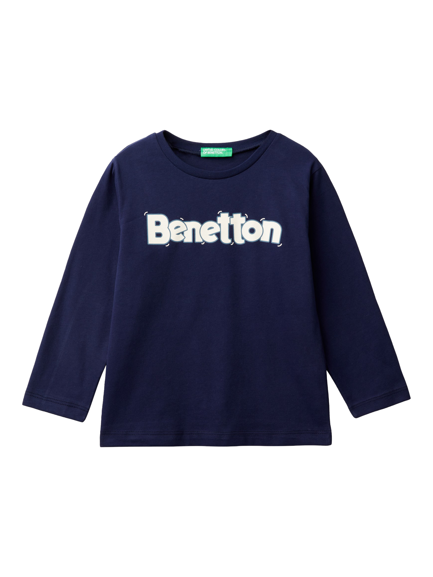 Benetton Kids' Logo Long Sleeve T-Shirt, Dark Navy