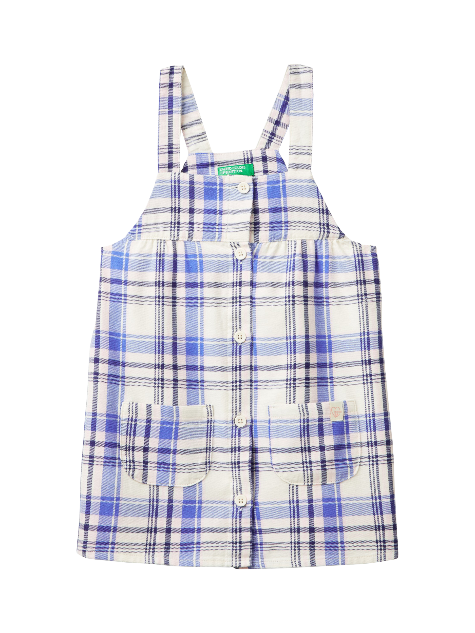 Benetton Kids' Check Salopette Dress, Blue/Multi