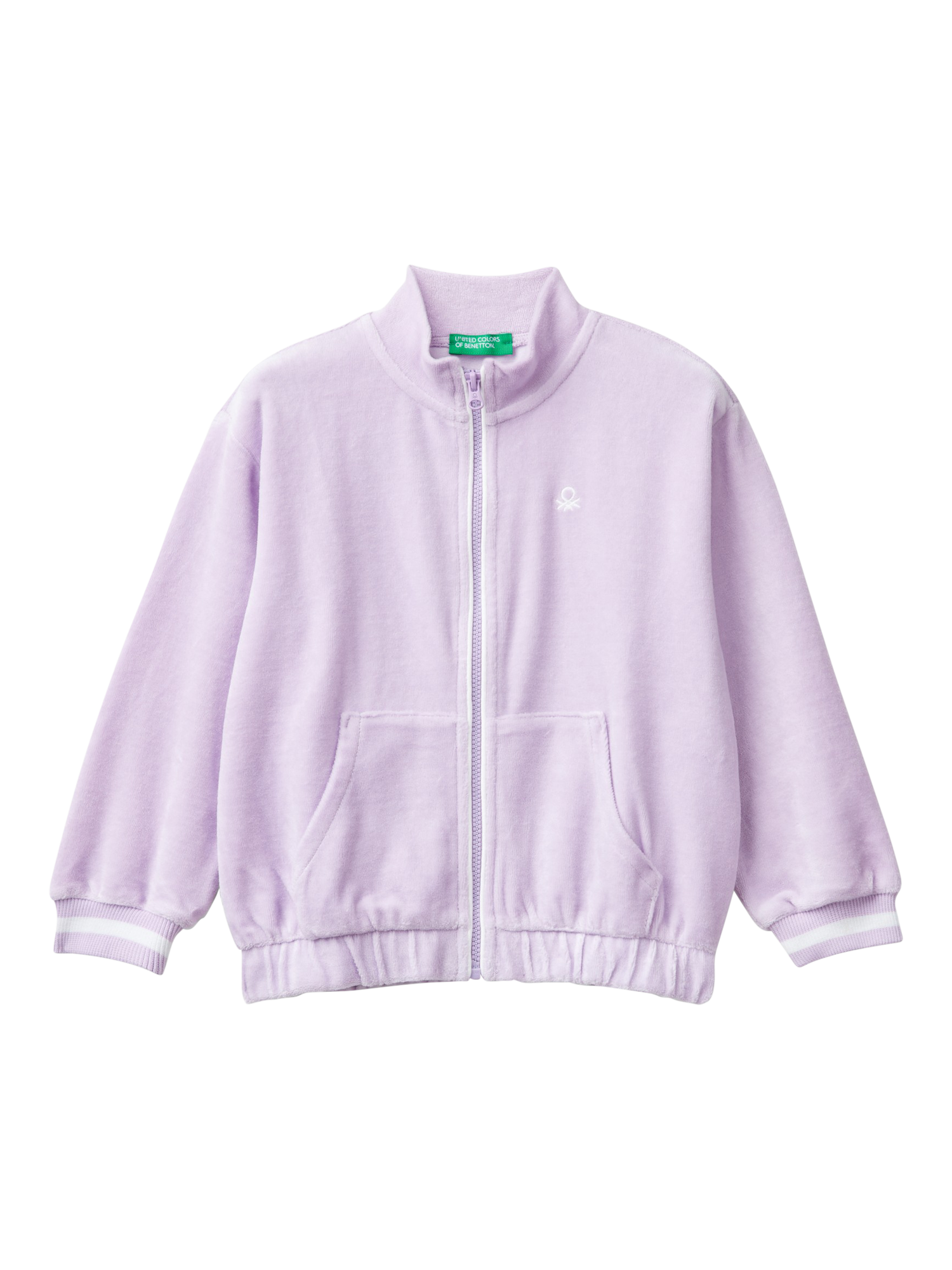 Benetton Kids' Chenille Zip Front Sweatshirt, Lilac
