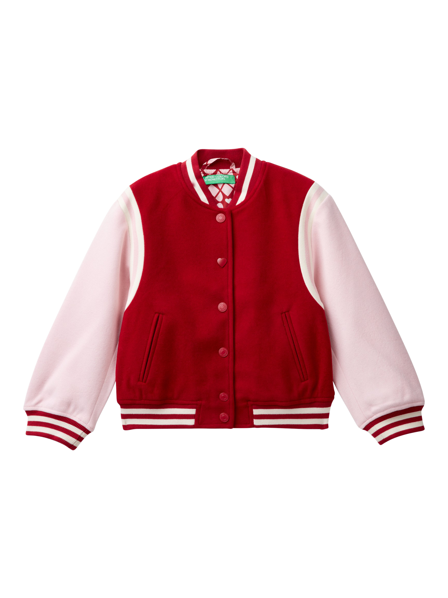 Benetton Kids' Colour Block Bomber Jacket, Red/Pink