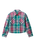 Benetton Kids' Check Long Sleeve Cropped Shirt, Green/Multi