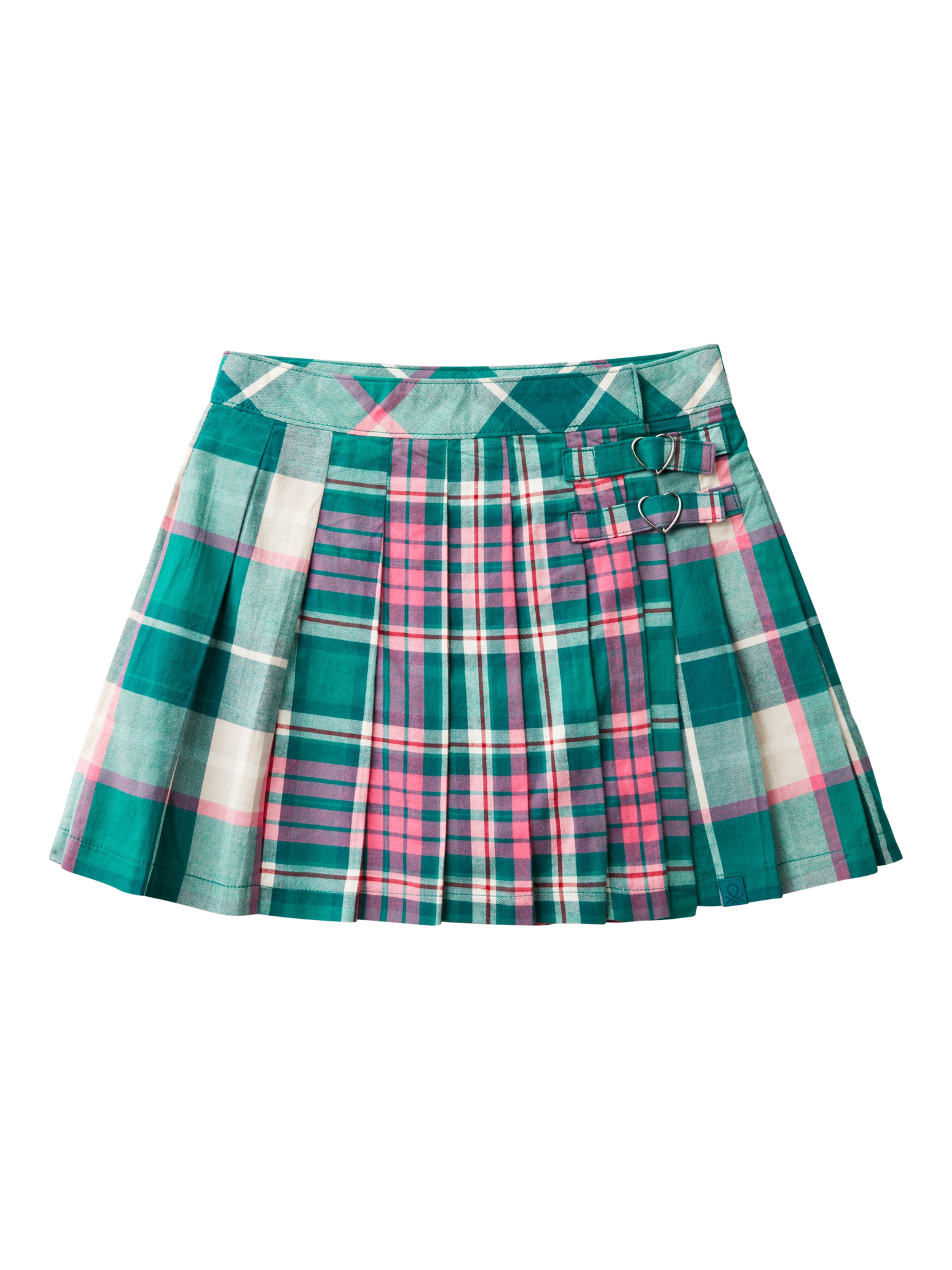 Benetton Kids' Check Pleated Wrap Skirt, Green