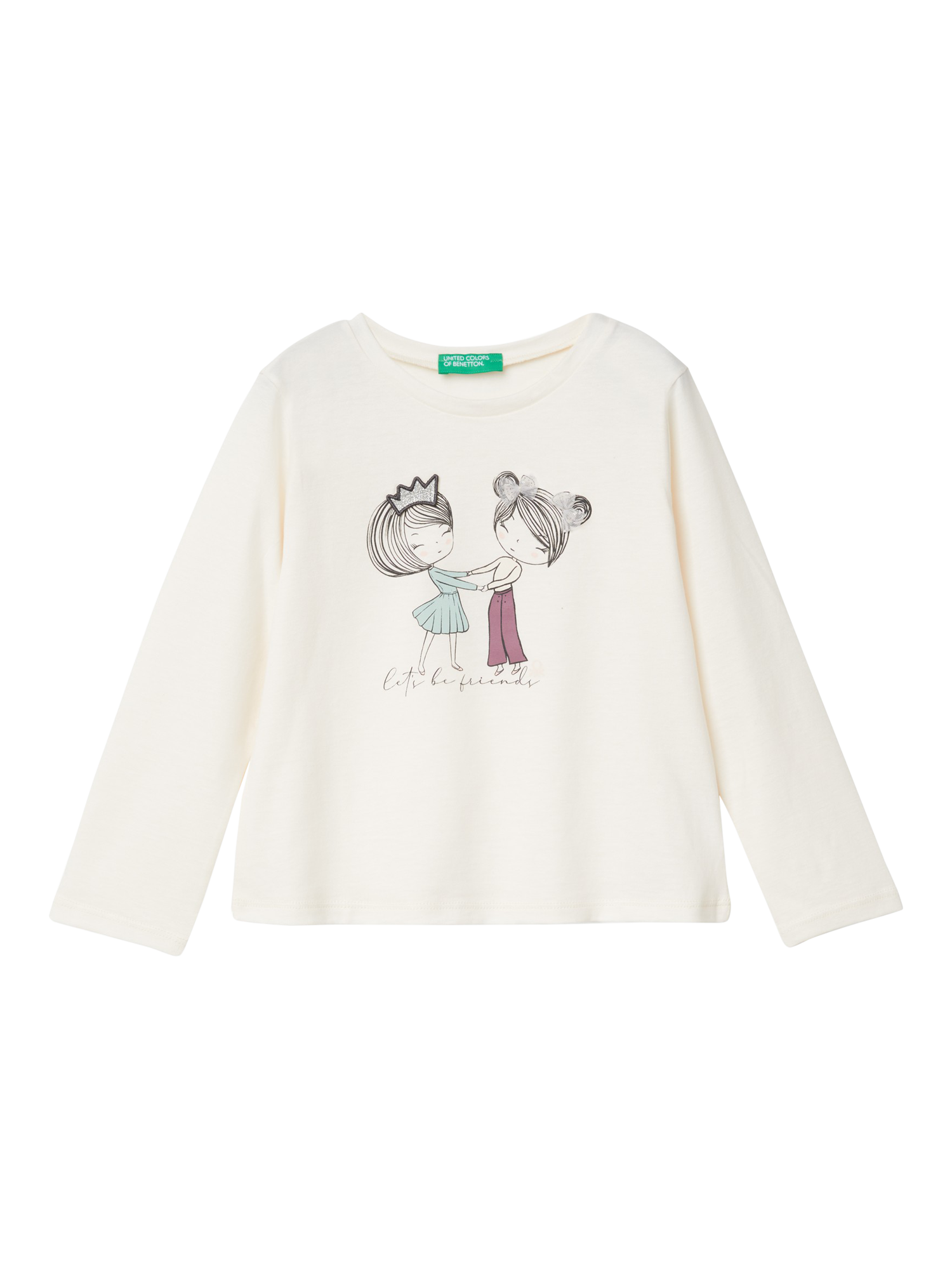 Benetton Kids' Tulle Effect Long Sleeve T-Shirt, Cream