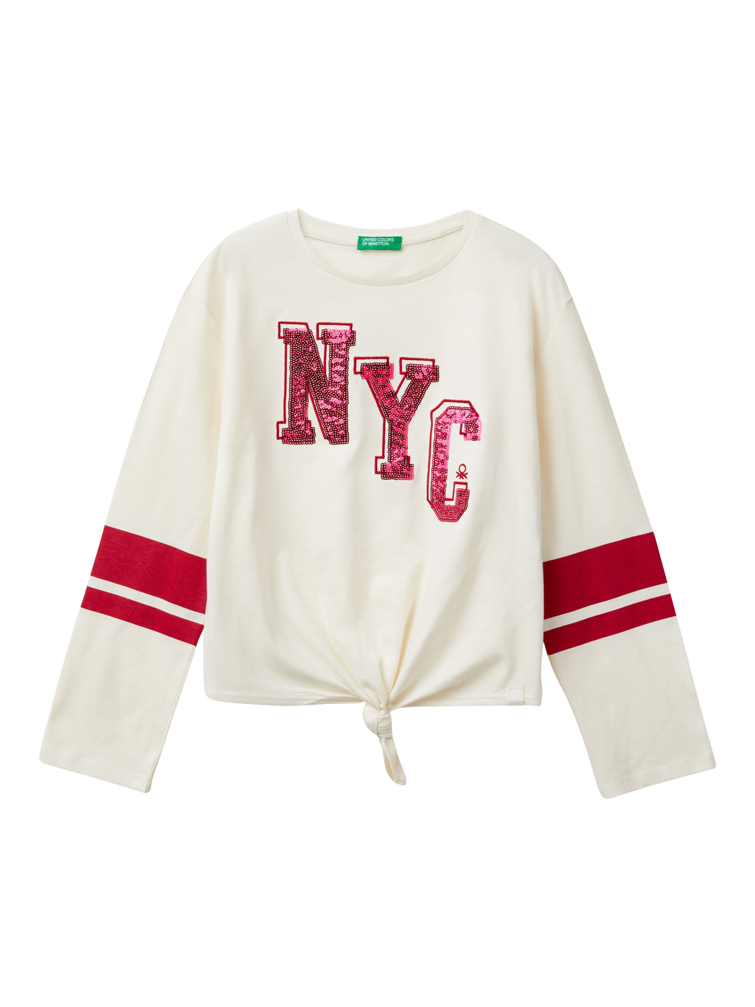 Benetton Kids' NYC Print Tie Hem Top, Cream/Multi