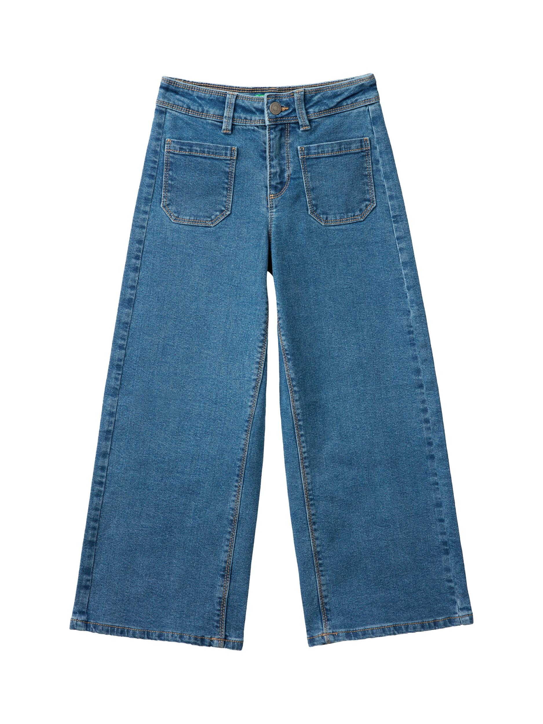 Benetton Kids' Stretch Wide Leg Jeans, Blue