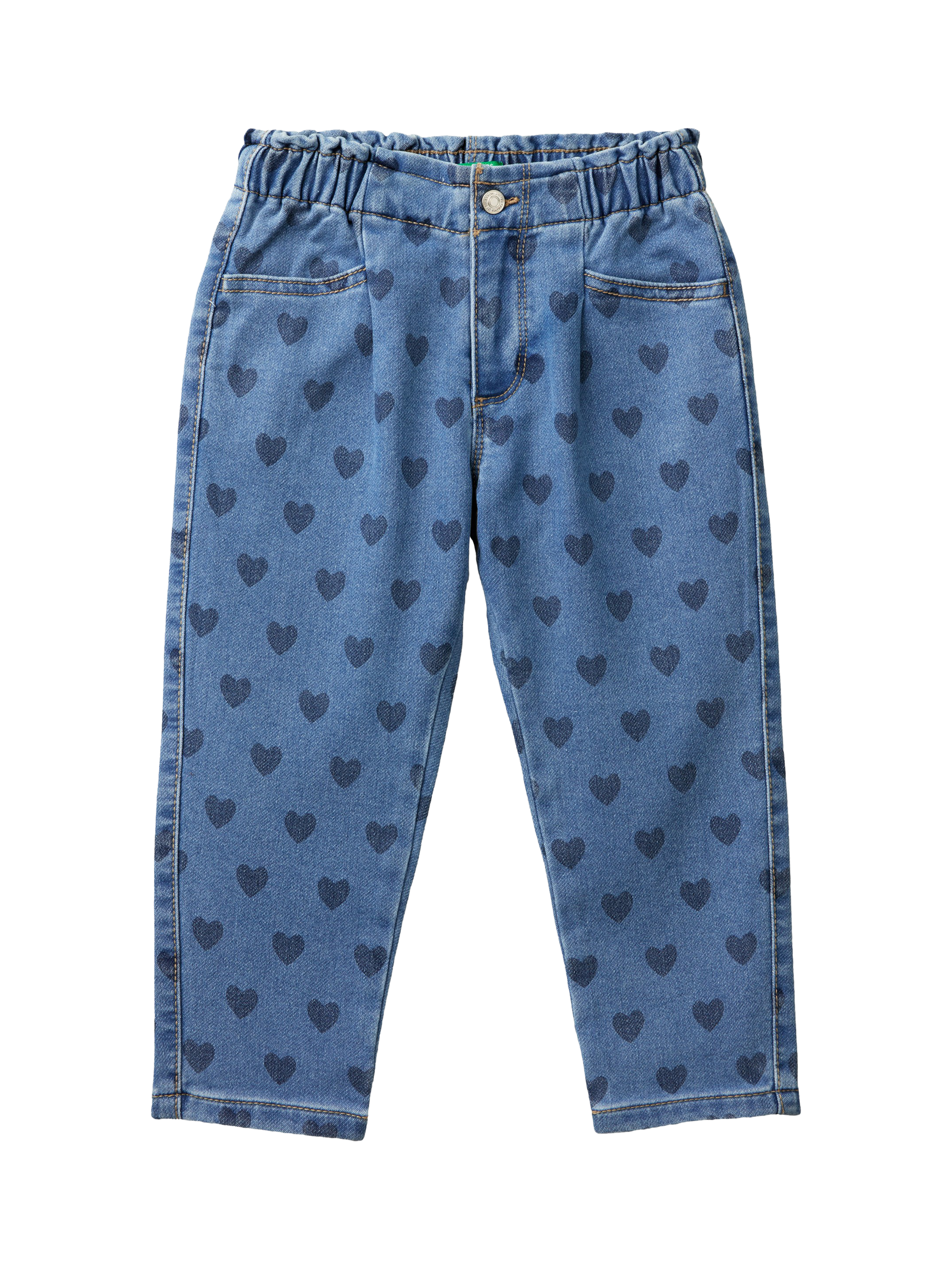 Benetton Kids' Heart Print Slouchy Jeans, Blue