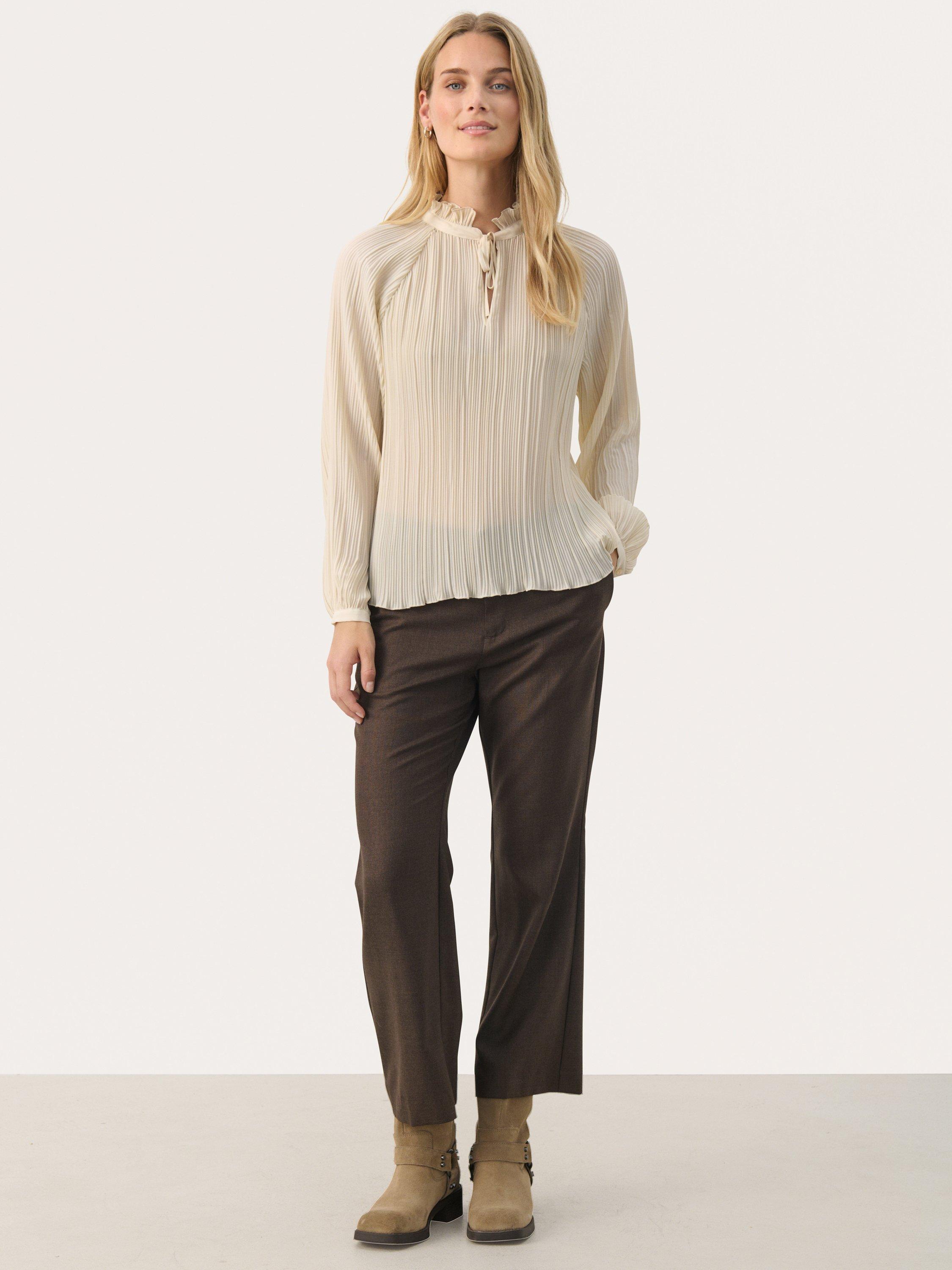 Product image 1 of 3, which shows Part Two Myra Pleated Mandarin Collar Top, Birch, 8