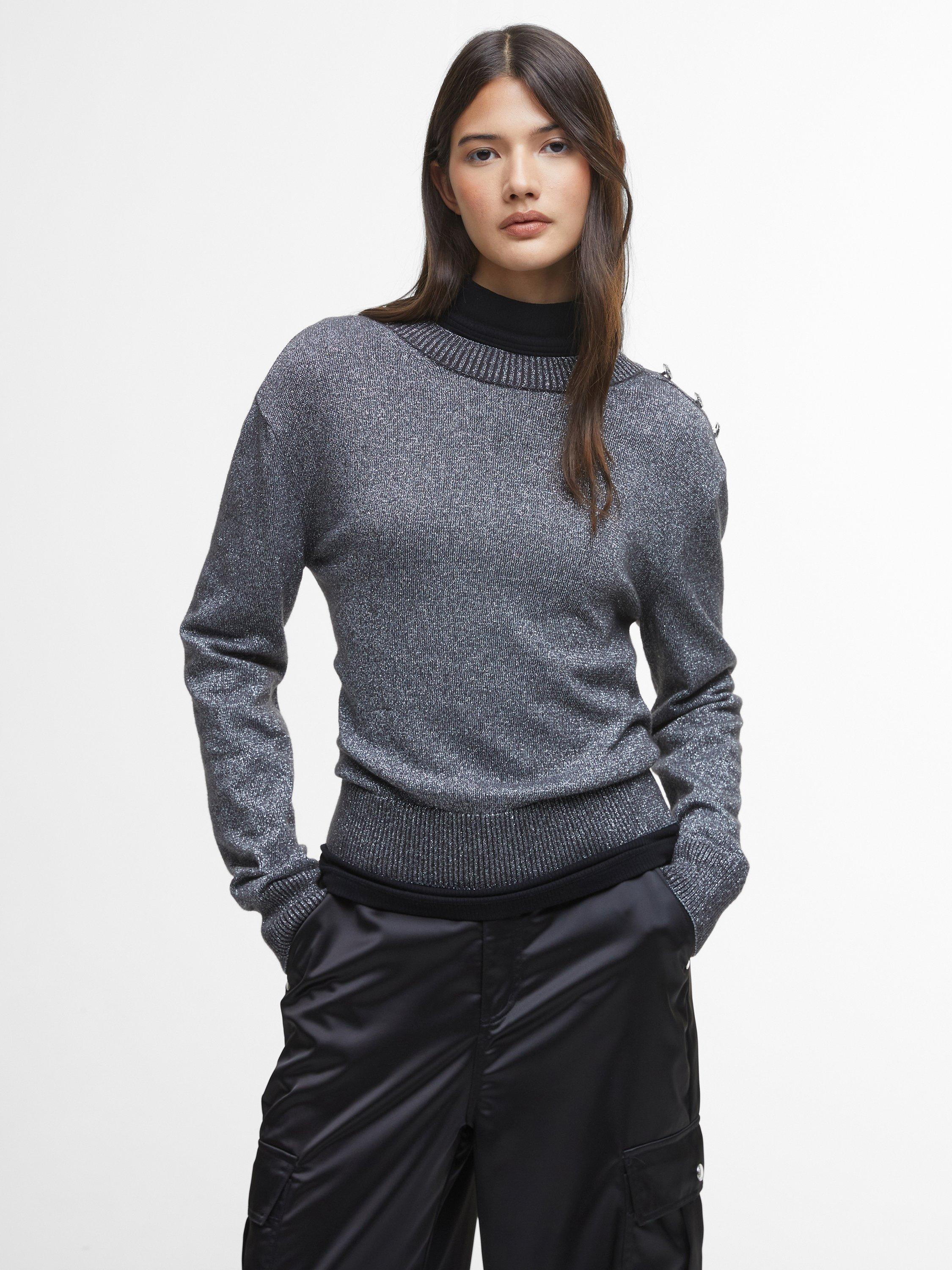 Product image 1 of 6, which shows Barbour International Jade Cotton Blend Knit Jumper, Chrome, 18