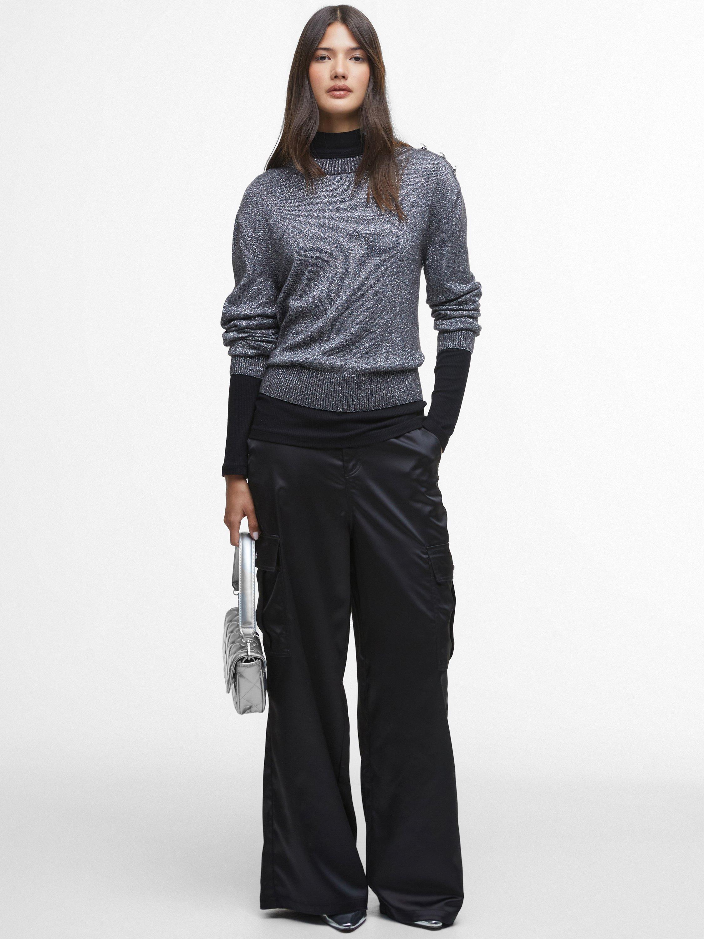 Product image 3 of 6, which shows Barbour International Jade Cotton Blend Knit Jumper, Chrome, 18