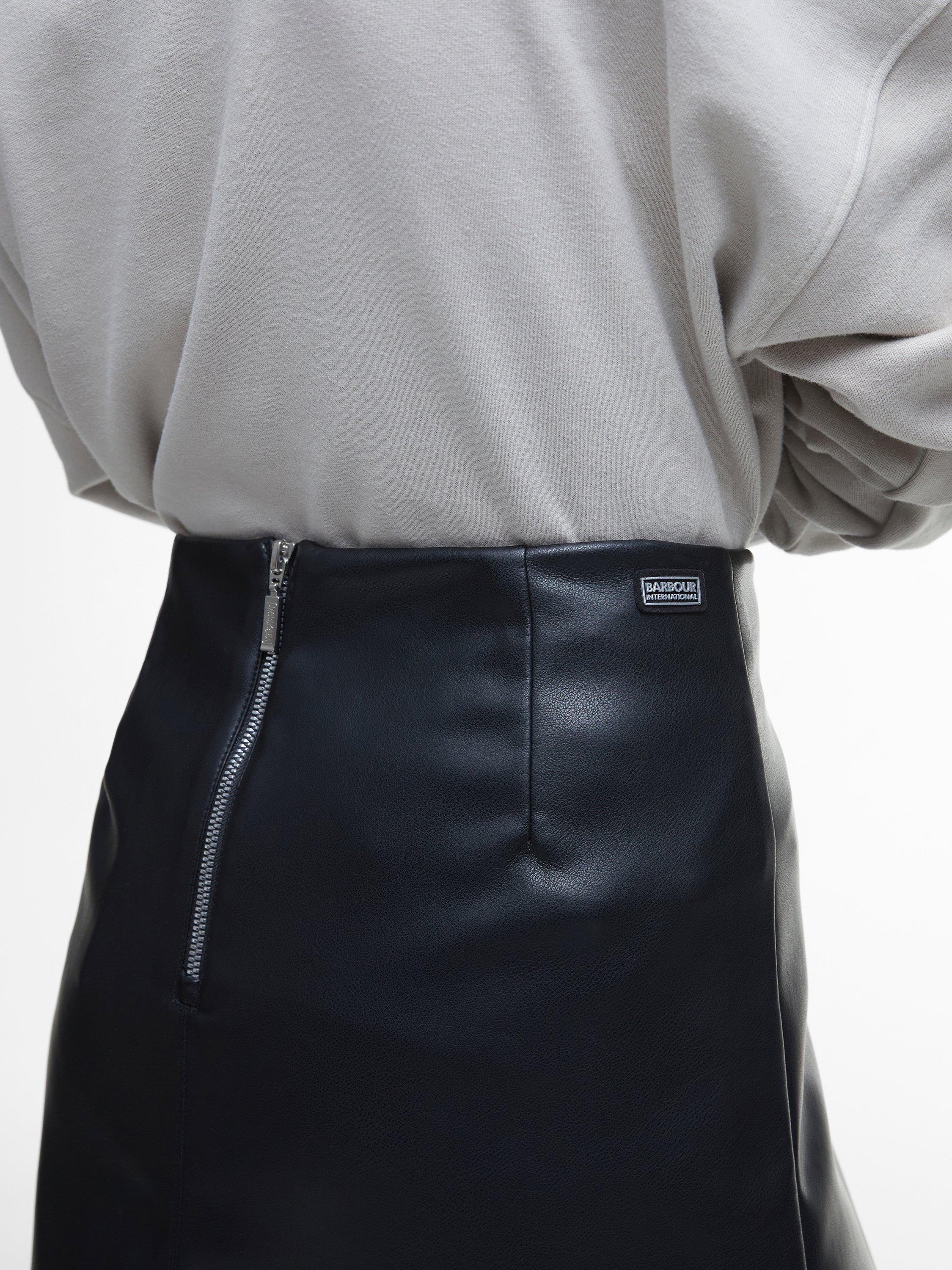 Product image 6 of 6, which shows Barbour International Peyton Faux Leather Mini Skirt, Black, 18