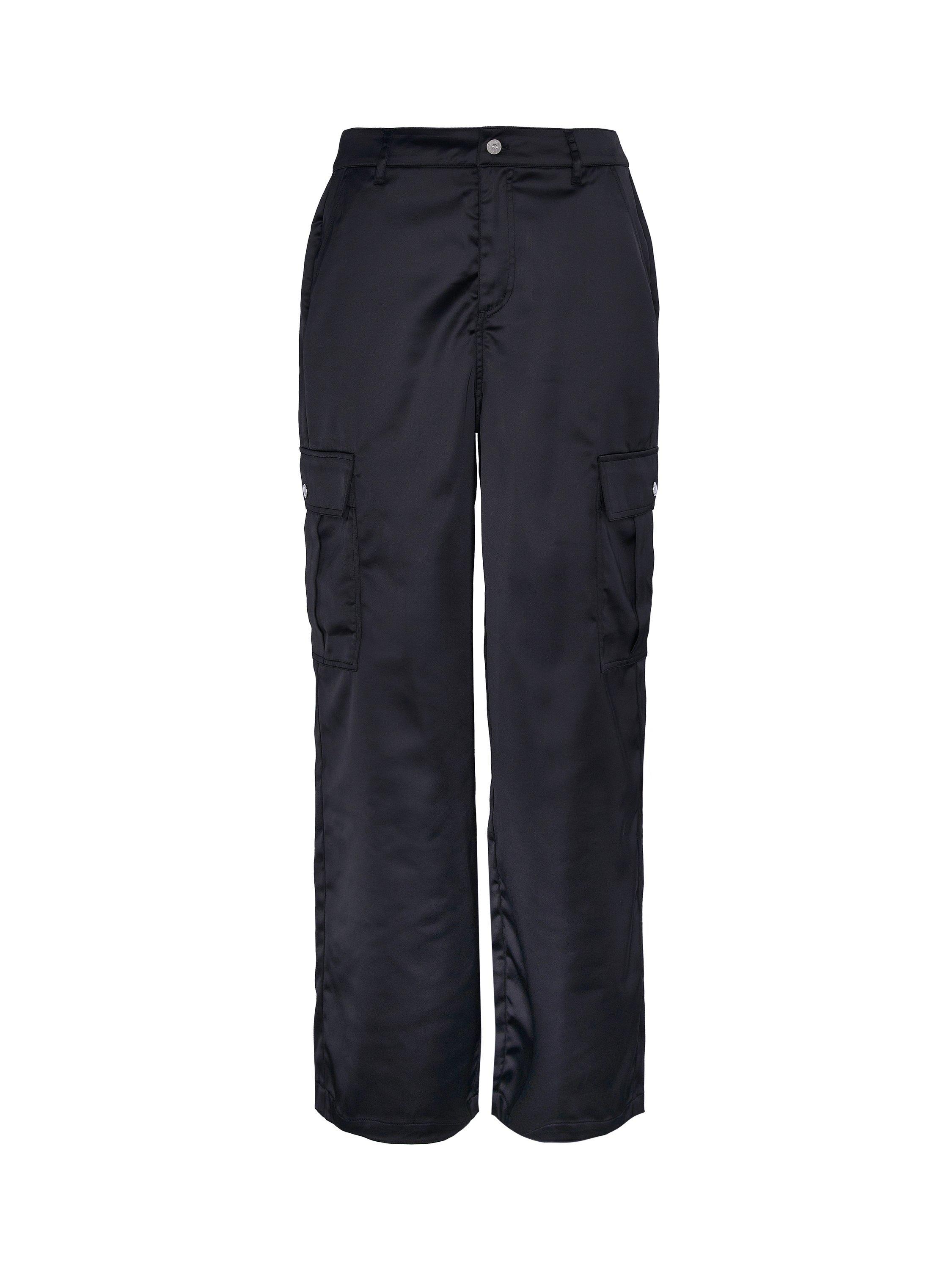 Product image 2 of 6, which shows Barbour International Kaylee Wide Leg Satin Cargo Trousers, Black, 12